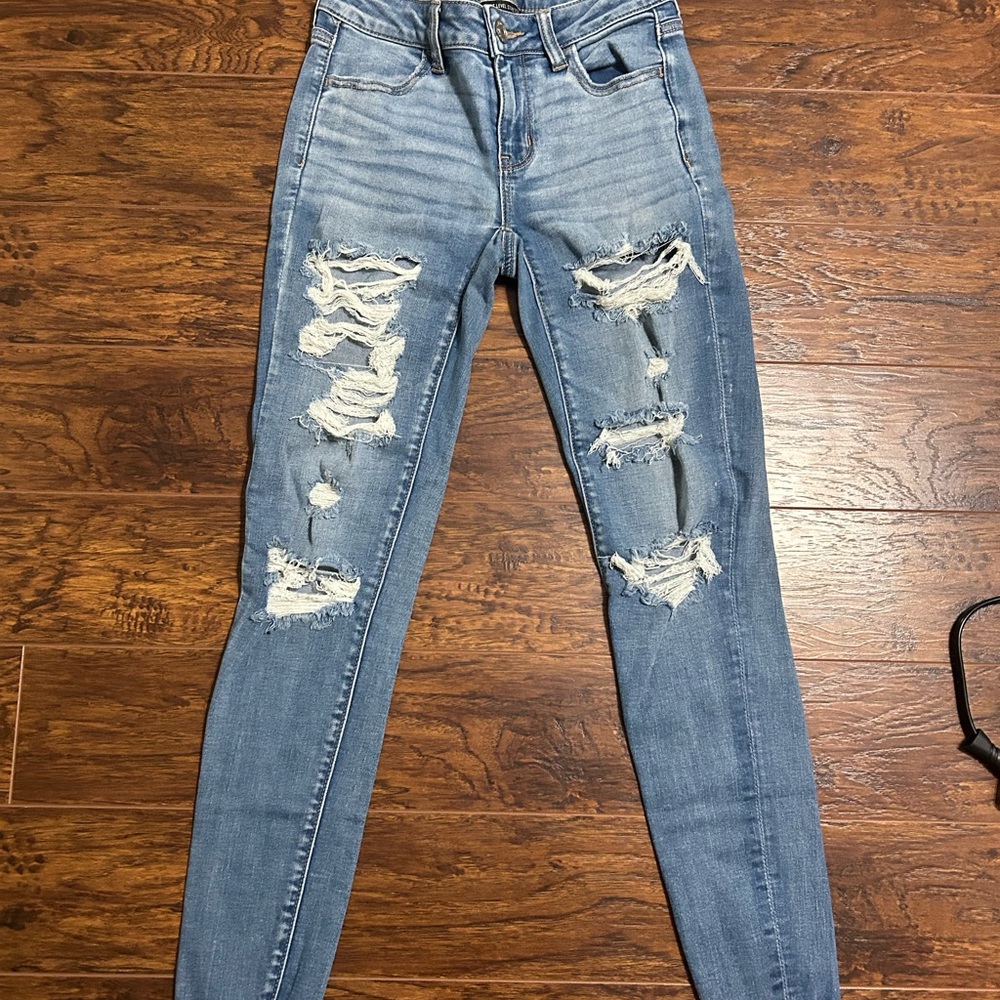 American Eagle Outfitters Ripped Blue Skinny Jeans